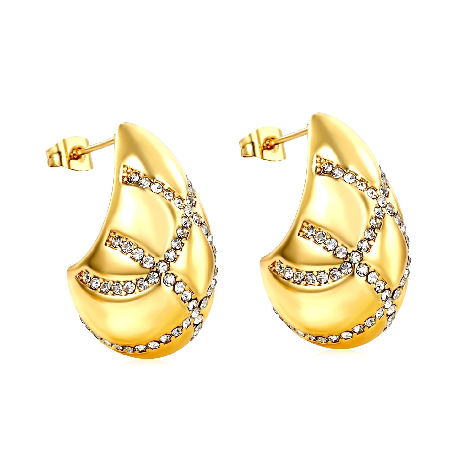 15.3*29mm teardrop crossover white diamond stud earrings gold color asonjewelry